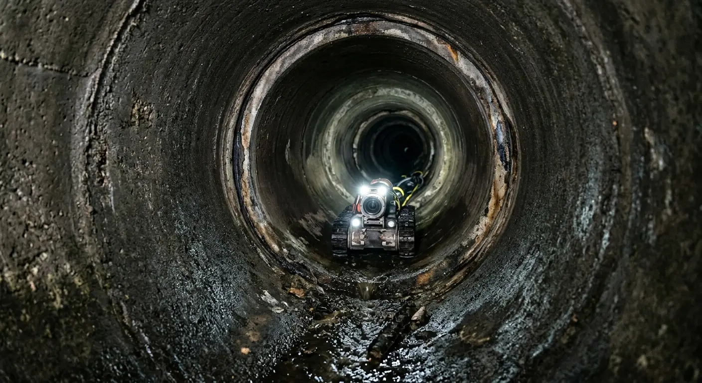 Robotic sewer camera inspecting pipe interior for Sewer Line Cleaning in Laketown